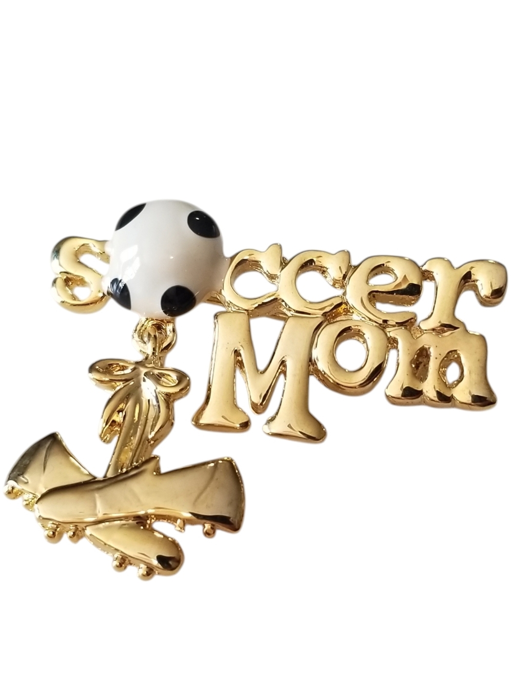 Soccer Mom Pin Brooch With Soccer Ball & Shoes Charm Brand New